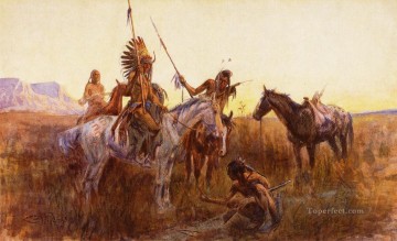  Arles Oil Painting - The Lost Trail Indians western American Charles Marion Russell